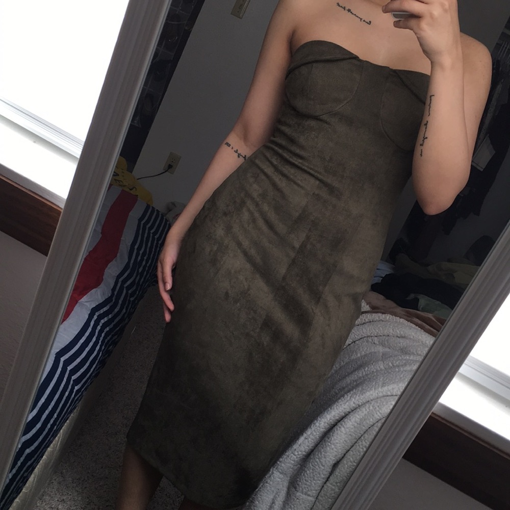 suede strapless bustier dress - olive
